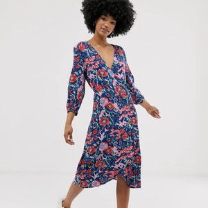 Monki Tropical Midi Dress w/ Monkey & Tiger Design